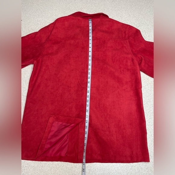 Coaco Red Button Front Faux Suede Shirt Jacket Shacket Size Large - Picture 7 of 7